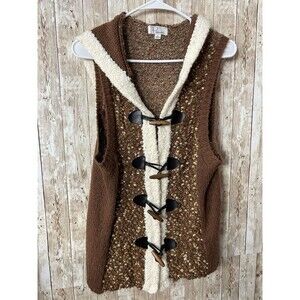 Ponsesa Womens M Brown Nubby Knit Yarn Toggle Vest Hooded Sweater Gorpcore